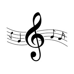 Musical notes and clef icon in a minimalist design  on a transparent background icon	