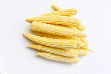 Fresh baby corn on white background.