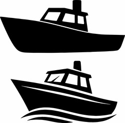 black and white sillhouette of a boat isolated white background