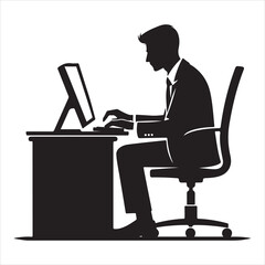 single parson office work on computers clean one  silhouettes  and Graphic, vector black color silhouette 