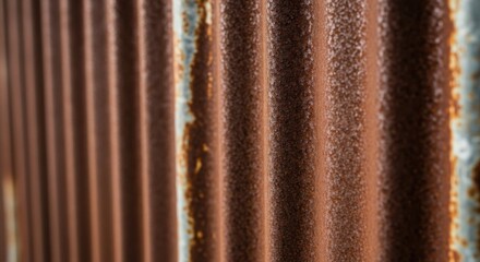 Corrugated metal sheet background, rusty texture, industrial chic, worn and authentic.