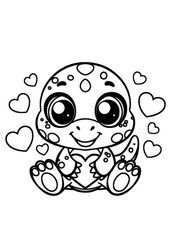 Coloring page cute dinosaur and hearts