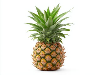 Fototapeta premium Bright and fresh pineapple with vibrant top leaves isolated against plain white backdrop for culinary use and tropical themes