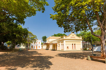 Square with old train station in the city center of Amparo, Sao Paulo