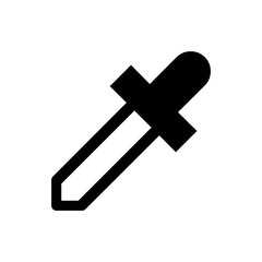 Illustration displays a clean, black icon of an eyedropper, angled diagonally. It symbolizes color selection, sampling, or precise liquid measurement in digital or scientific contexts