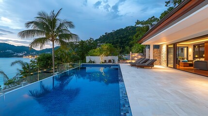 Fototapeta premium Infinity Pool at Luxury Villa Overlooking Tropical Ocean
