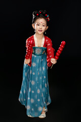 Chinese girl dressed in Hanfu on black background