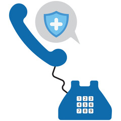 Telephone with medical cross flat icon 