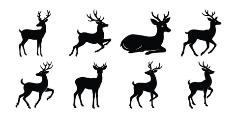 Deer Silhouettes Vector Set of Wild Animal Icons