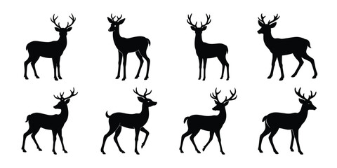 Deer Silhouettes Vector Set of Wild Animal Icons