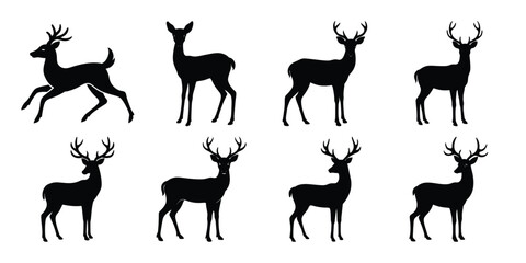 Deer Silhouettes Vector Set of Wild Animal Icons
