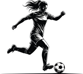 Naklejka premium Female soccer player football sports silhouette vector illustration