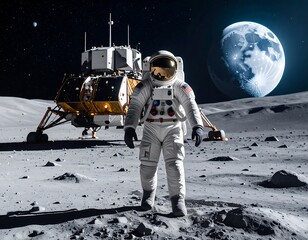Astronaut on moon with lander