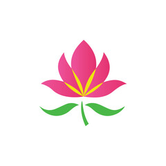 Pink lotus flower with green leaves logo design