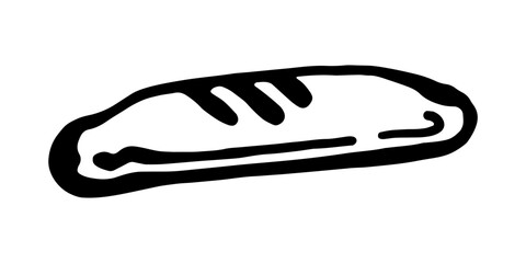 
Black and white vector illustration of a long beautiful baguette on a white isolated background