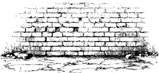 Engraved brick wall pattern illustration for vintage design and architecture projects
