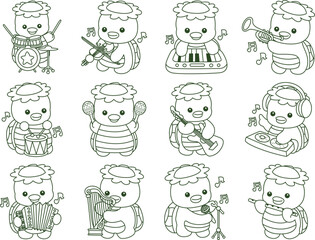Outline of Kawaii japanese mythology Kappa sticker cute.
Coloring pages of Cute kappa mascot ghost japanese.
