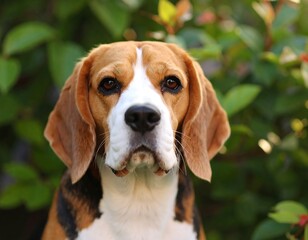 Beagle portrait in garden setting