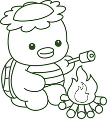 Outline of Kawaii japanese mythology Kappa sticker cute.
Coloring pages of Cute kappa mascot ghost japanese.