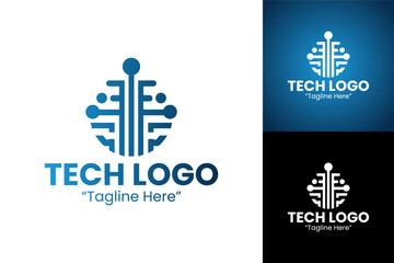 Mminimalist and Modern Tech Logo with Circuitry and Abstract Design in Blue