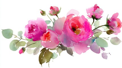 Fototapeta premium abstract watercolor Romantic Pink Rose Flowers Arrangement. Isolated Clipart Illustration for Wedding Decoration background.