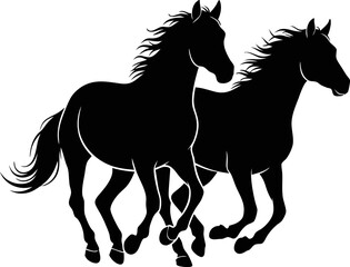 Silhouette of Two Running Horses
