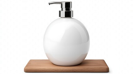 Obraz premium White Soap Dispenser, Wooden Base