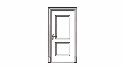 Illustration of a classic interior door with frame and handle on white space