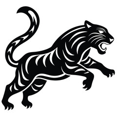 Leaping Tiger Illustration Black and White Majestic