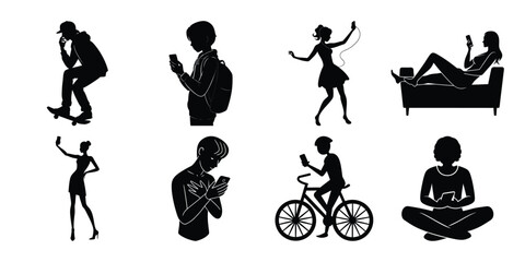 People Holding Smartphone Up Silhouettes
