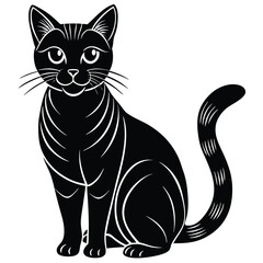 Cat Silhouette Detailed Line Art Black and White