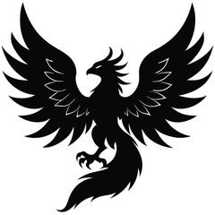 Black Phoenix with Open Wings Sharp Feathers