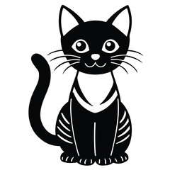 Cartoon Cat Simple Line Art Black and White