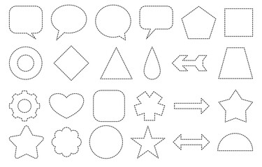 Dashed geometric shapes and symbols in various styles
