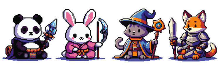 A set of pixel art animal with fantasy elements