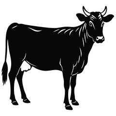 Cow Silhouette Standing Photorealistic Black
