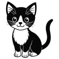 Cartoon Kitten Vector Illustration Black and White