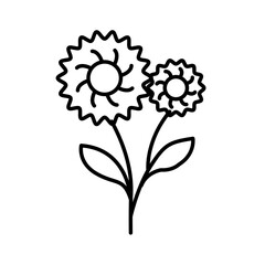 marigolds. Flower icon vector. Monochrome.