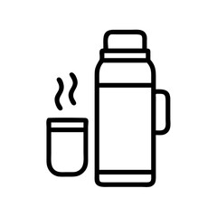 Thermos Bottle Outline Icons In Minimal Outdoor Travel Style