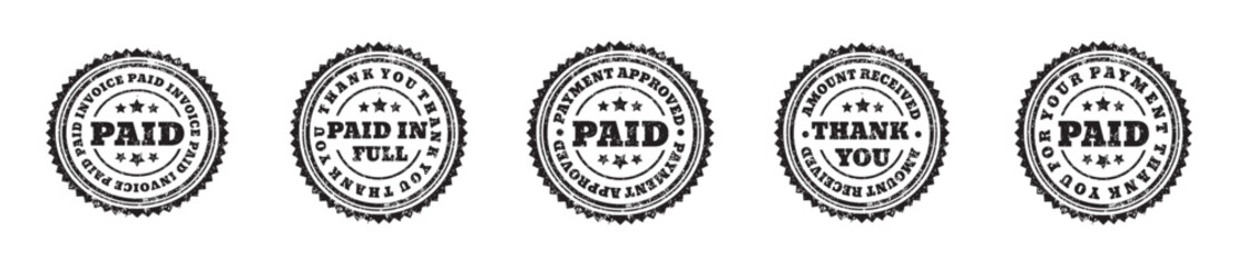 Paid stamp, seal. Vector badge, icon template. Illustration isolated on white. Grunge Effect. Vector Illustration.