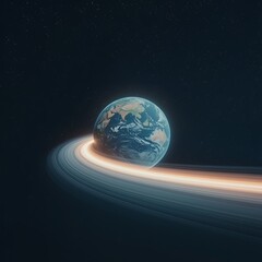 Obraz premium Earth Orbit with Space, and Light Trail.