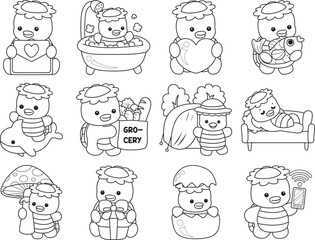 Outline of Kawaii japanese mythology Kappa sticker cute.
Coloring pages of Cute kappa mascot ghost japanese.