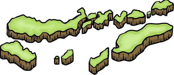 Ilustrasi Peta Kartun Isometrik Pulau Nusa Tenggara Timur, Kepulauan Indonesia