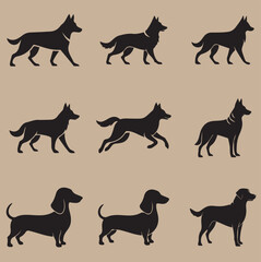 German Shepherd Dog collection silhouette black vector