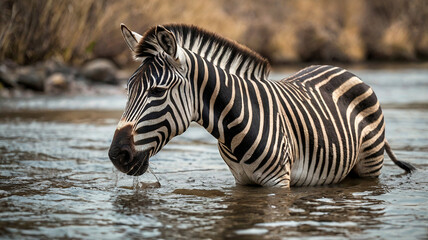 zebra in the river