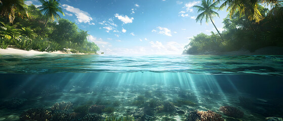 Tropical Island Beach Underwater Scene