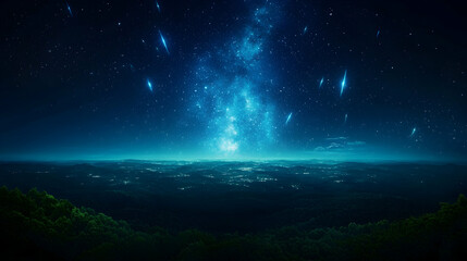 Night Sky Over Cityscape With Star Trails