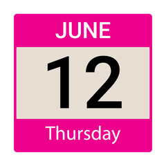 12 June, Thursday, Date template, Useful design for calendar or event promotion. Vector illustration EPS 10 file