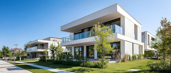 Modern Exterior Townhouses With Lush Landscape