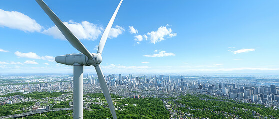 Aerial View Of Wind Turbine Over Cityscape